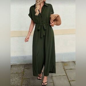 Casual Solid Color Drawstring Waist Jumpsuit